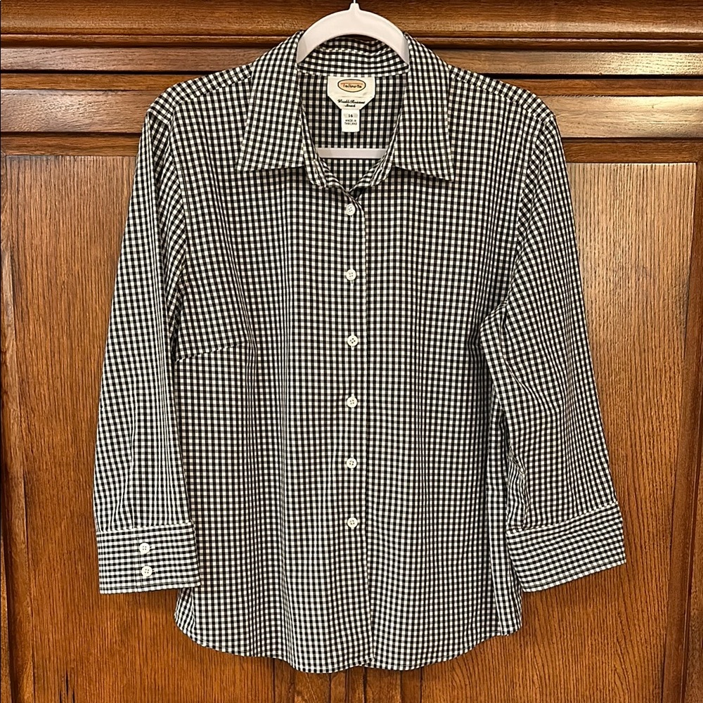 Talbots Black and White Gingham Blouse